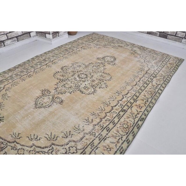 Textile Vintage Handwoven Oushak With Floral Medallion For Sale - Image 7 of 10