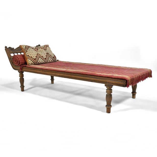 Teak and Cane Colonial Chaise Lounge For Sale - Image 4 of 12