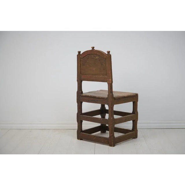Large Antique Swedish Baroque Brown Pine Chair For Sale - Image 6 of 11