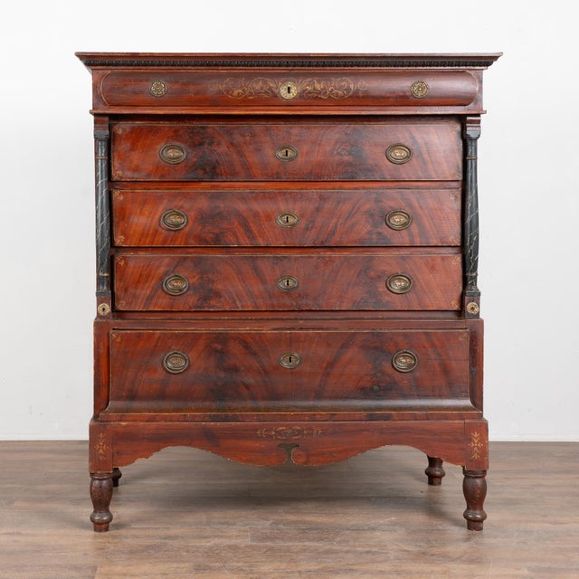 Farmhouse Early 19th Century Danish Pine Large Chest of Five Drawers With Original Painted Finish For Sale - Image 3 of 14