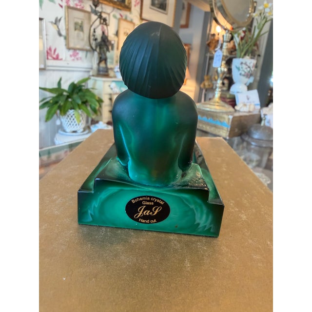 Glass Art Deco Malachite Glass Nude Figural Ashtray For Sale - Image 7 of 16
