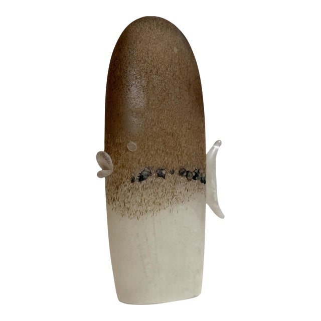 Mid 20th Century Luigi Mellara Murano Scavo Glass Fish Sculpture – Amber Brown & Alabaster For Sale