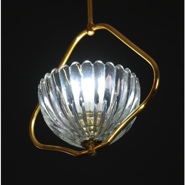 1950s Art Decò Barovier E Toso Murano Glass and Brass Pendant Light For Sale - Image 10 of 14