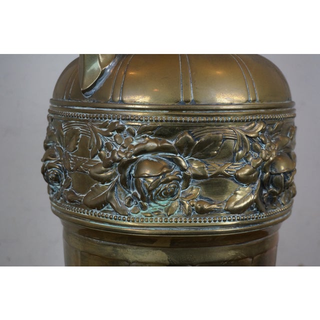 Mid 20th Century Neoclassical Empire Style Repousse Brass Roses Mantel Urn Amphora Vase For Sale - Image 12 of 12