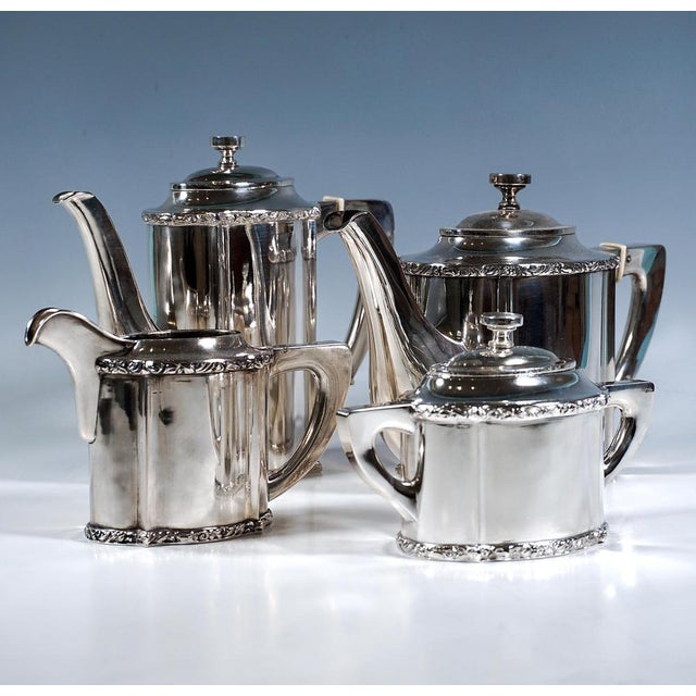 Art Nouveau Silver Coffee & Tea Set on Tray, 1890s, Set of 5 For Sale - Image 5 of 14