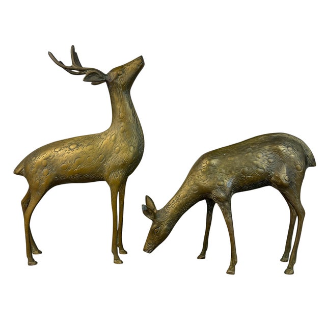 Set of 2 Mid Century Brass Deer Figurines, Buck & Doe For Sale In Dallas - Image 6 of 15