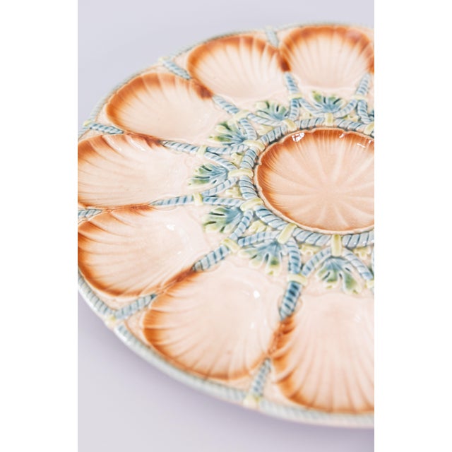 Large Antique French Sarreguemines Majolica Oyster Platter, Circa 1920 For Sale In Houston - Image 6 of 9