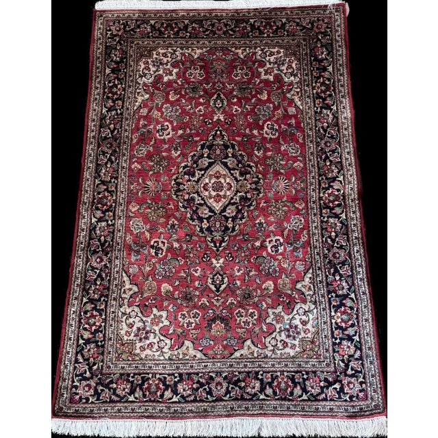 Vintage Ghom Silk Oriental Rug in 100% Silk, 1980s For Sale - Image 3 of 3