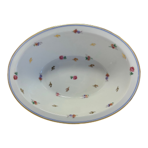 Early 20th Century French Limoges Oval Serving Bowl by Chastagner & Cie, Hand-Painted Florals With Gilt Rim