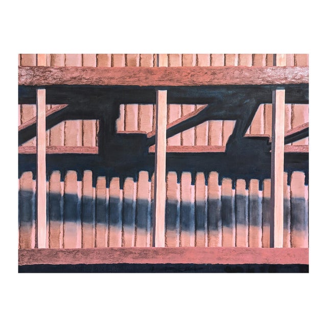 Neutral toned realistic paining by contemporary artist Tommy Taylor. The work features a close up of a wooden fence deep...