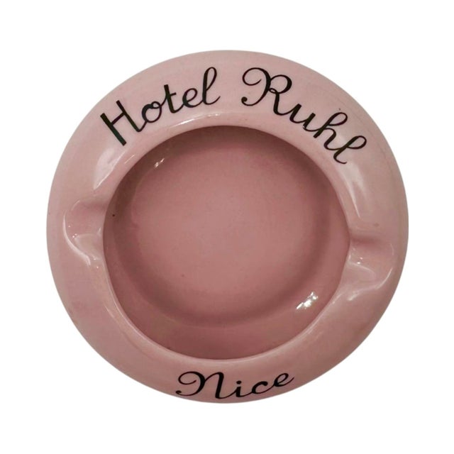 Pink Vintage Hotel Ruhl Nice France Pink Ashtray Catchall Dish For Sale - Image 8 of 10