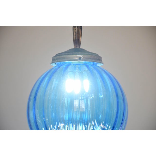 Vintage Murano Blue Glass Pendant Light, 1960 For Sale - Image 6 of 11
