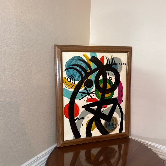Mid-Century Modern Early 21st Century Peter Keil Miro Style Abstract Colorful Painting, Framed For Sale - Image 3 of 11