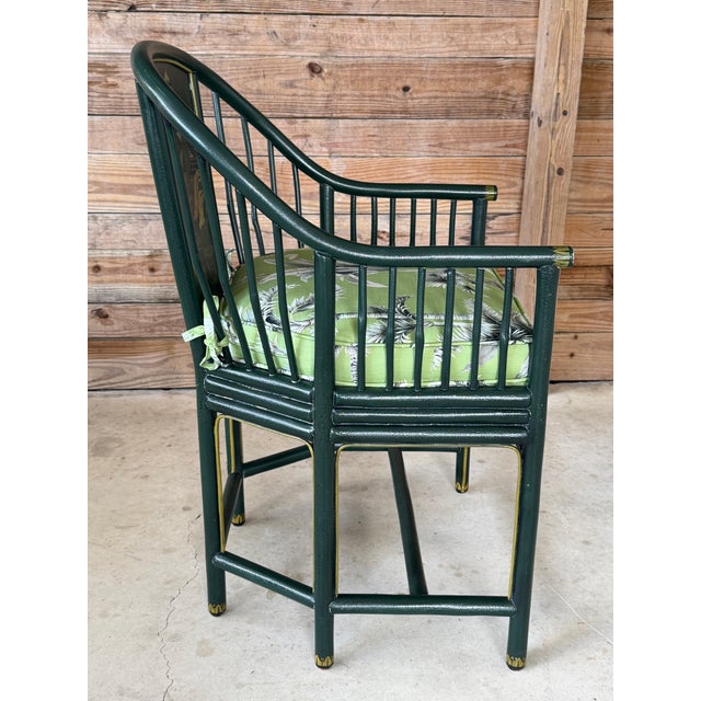 Wood Vintage Maitland-Smith Hand-Painted Chinoiserie Armchair With Custom Palm Cushion For Sale - Image 7 of 12