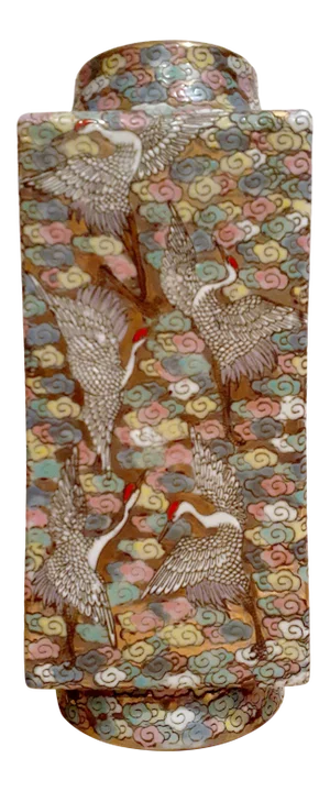 Mid Century Chinese Porcelain Dancing Cranes Cong Vase