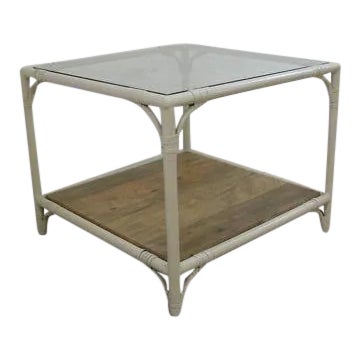 Mid-Century Metal Faux Bamboo Patio End Table For Sale