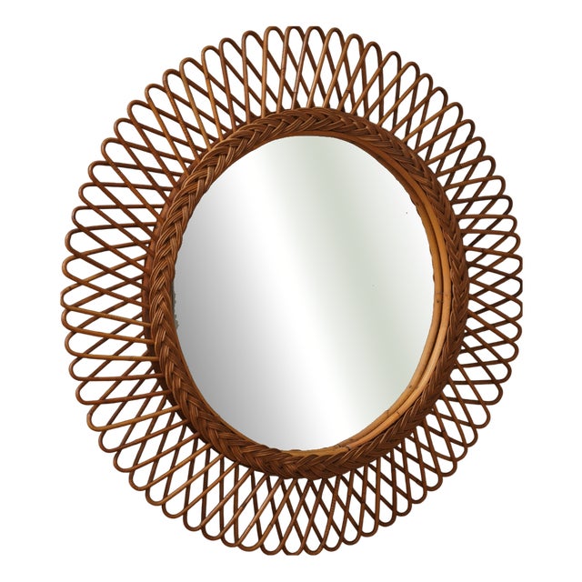 Mid-Century Modern Rattan Wall Mirror from Olaf Von Bohr, Italy, 1960s For Sale