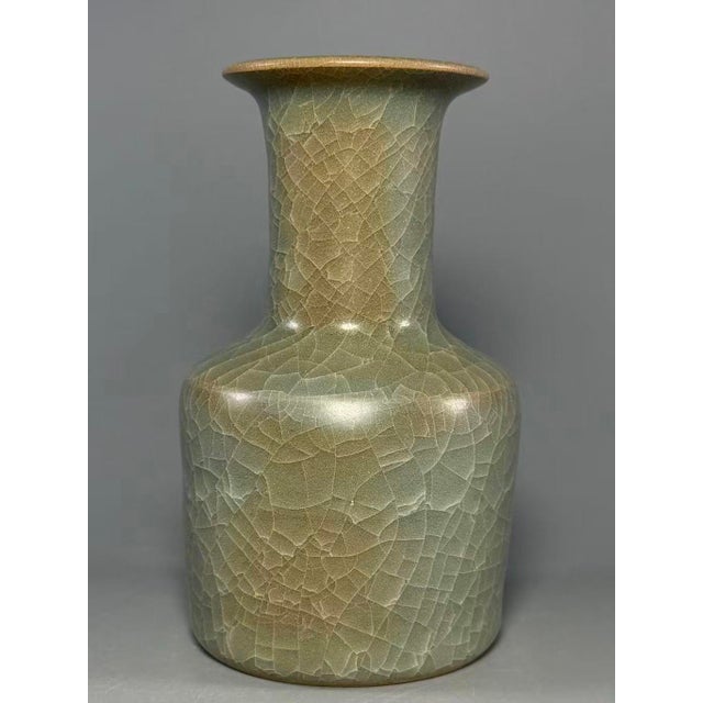 Antique Chinese Longquan Celadon Crackle Glaze Vase For Sale - Image 4 of 6