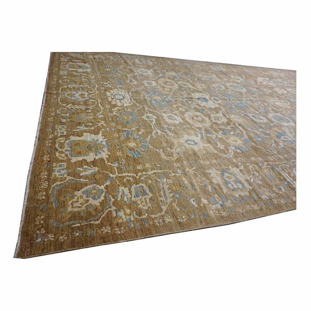 Persian Sultanabad Wool 10 x 20 Taupe, Ivory & Light Blue Handmade Gallery Area Rug #1141324 For Sale - Image 10 of 12