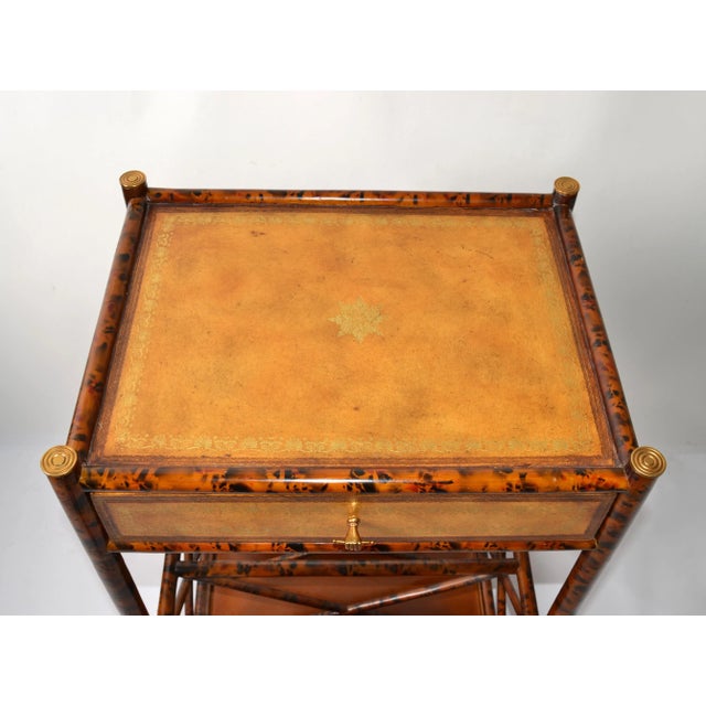 20th Century Maitland-Smith Faux Tortoise Bamboo Brass Pull Stand Magazine Racks For Sale - Image 9 of 13