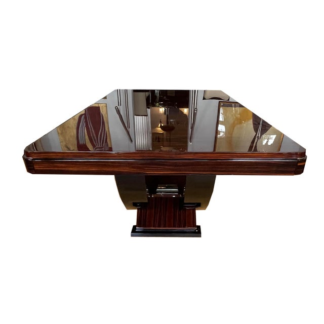 1930s Art Deco Dining Table in Makassar Ebony and Black Lacquer with Gondola Base, 1930 For Sale - Image 5 of 18