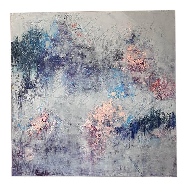 Joan Jardine Original Abstract Oil Painting - 30" X 30" Textural Blue & Blush Contemporary Statement Canvas For Sale