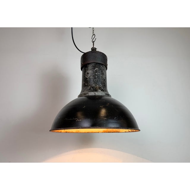 Large Industrial Black Factory Pendant Lamp with Cast Iron Top from Elektrosvit, 1950s For Sale - Image 12 of 18
