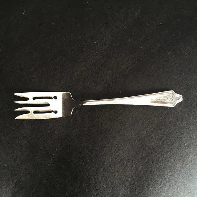 Beautiful Vintage Sterling Silver ,Art Deco Style Pastry /Salad Fork, "Monogram E G M" Makers Mark Reads" International...