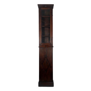 18th Century Italian Wall-Mounted Chestnut Display Cabinet with Hand-Blown Glass, 1800s For Sale