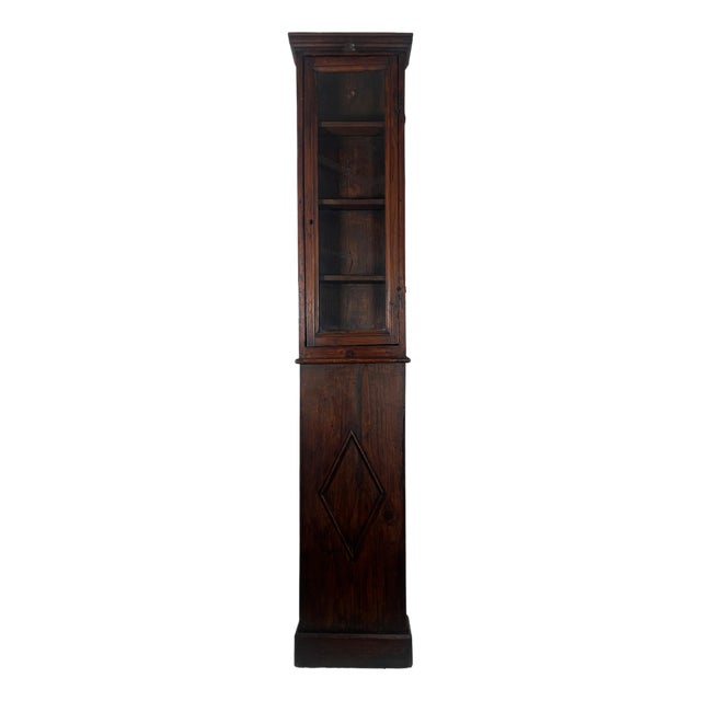 18th Century Italian Wall-Mounted Chestnut Display Cabinet with Hand-Blown Glass, 1800s For Sale