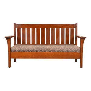Antique L. & J. G. Stickley Mission Oak Arts & Crafts Open Arm Settee or Loveseat, Circa 1900