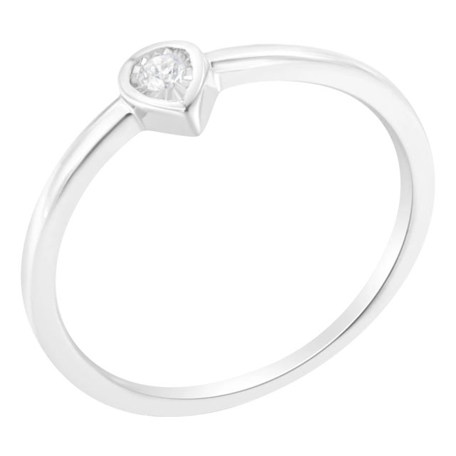 .925 Sterling Silver 1/20 Carat Diamond Teardrop Pear-Shaped Miracle Set Petite Fashion Promise Ring (J-K Color, I1-I2 Clarity) - Size 6 For Sale