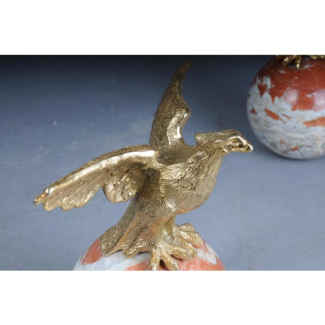 Large Imperial Brass Eagle Figures on Marble Spheres, Set of 2 For Sale - Image 12 of 17