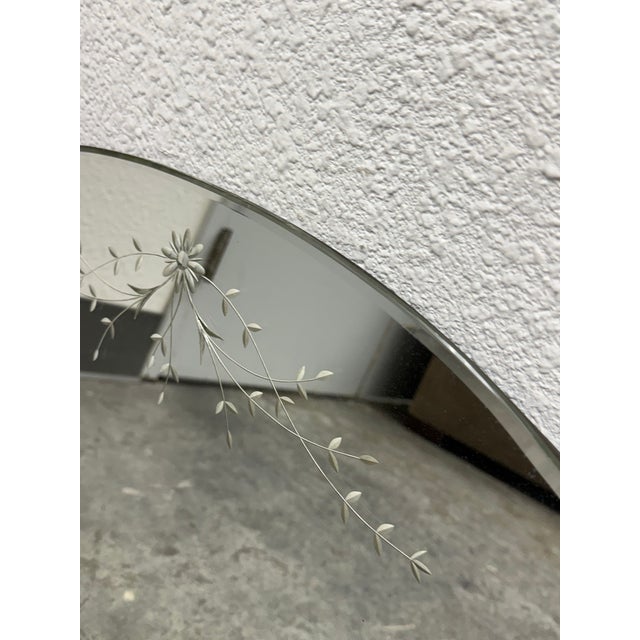 Glass Art Deco Etched Floral Frameless Vanity Mirror, Mid 20th Century For Sale - Image 7 of 12