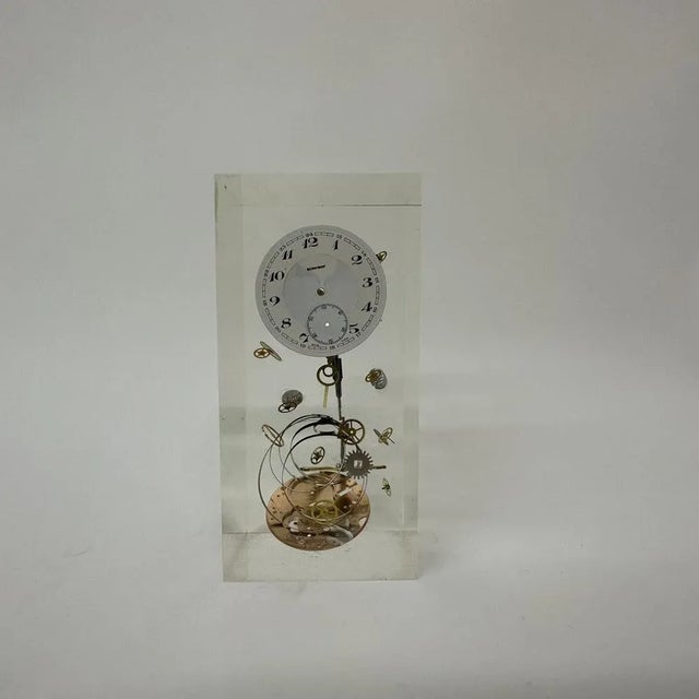 Gold Clock in Acrylic Glass by Pierre Giroudon, France, 1970s For Sale - Image 8 of 8