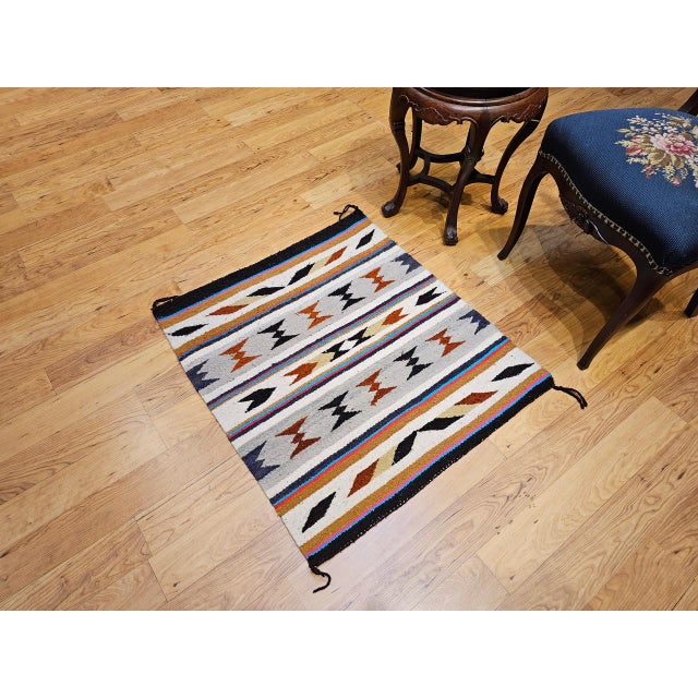 Vintage Navajo Saddle Blanket, Band Pattern, Native American Wall Art, 3x3 For Sale - Image 10 of 11