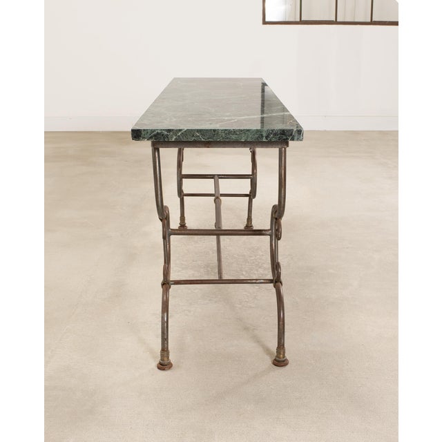 French Belle Époque Steel Marble Bronze Pâtisserie Table Console For Sale In Sacramento - Image 6 of 18