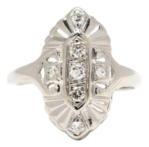 1920s Art Deco .20ctw Diamond Navette Ring, 14k White Gold, Ring Size 6