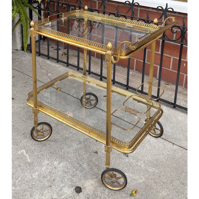 Brass Vintage Maison Jansen Brass Drinks Trolley Bar Cart For Sale - Image 8 of 13