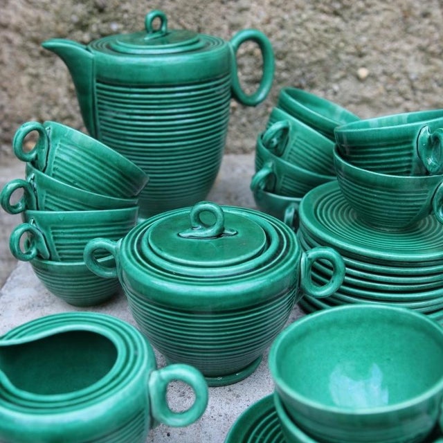Green Glazed Ceramic Coffee Service by Blanche Letalle, 1950s, Set of 27 For Sale - Image 6 of 18