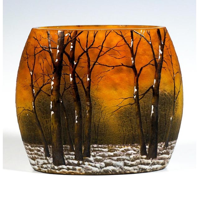 Slightly bulbous vase on a flush oval base, colourless glass with flaky yellow-orange and brownish powder inclusions,...