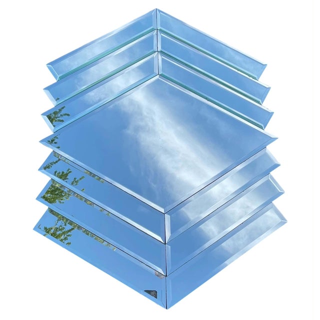 Vintage Beveled Diamond Mirror Flanked by 12 Rectangular Beveled Mirrors For Sale - Image 13 of 14
