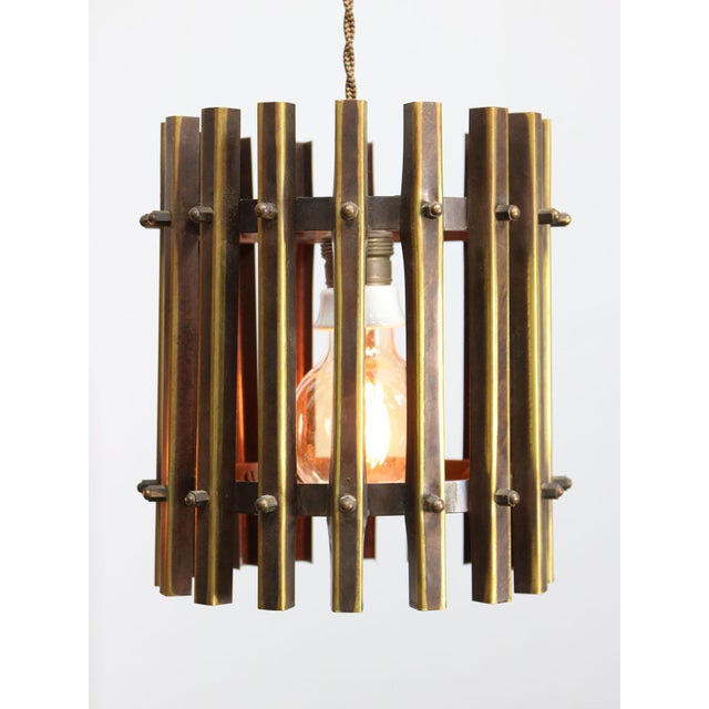 Metal Vintage Italian Brass Cage Pendant Lamps, 1970s, Set of 2 For Sale - Image 7 of 15