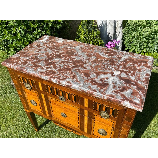 18th Century Louis XVI Marquetry Commode with Marble For Sale - Image 12 of 18