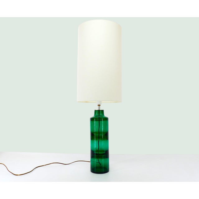 Sublime and rare xxl lamp base in blown glass, emerald green incalmo technique by norwegian glassmaker hadeland glassverk...