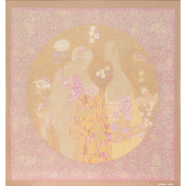 An exquisite vintage silk scarf by Bottega Veneta, beautifully framed for display, featuring a design inspired by the...