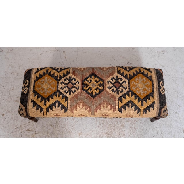 1970s Rustic Walnut Navajo Upholstered Window Bench For Sale - Image 5 of 15