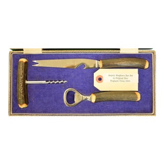 Asprey of London Stag Handle 3pc. Bar Set in Original Box For Sale