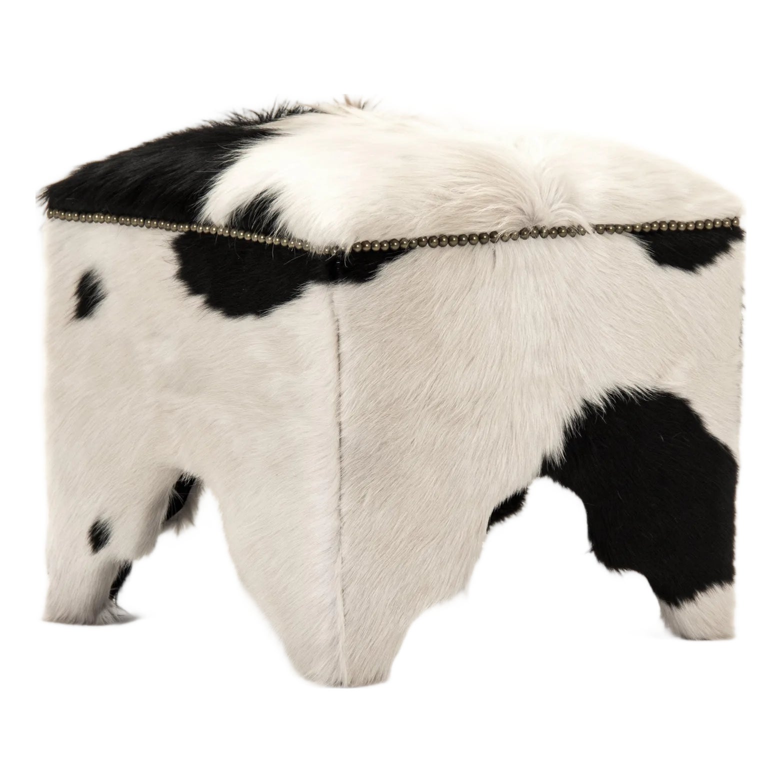 Cowhide Cube Stool in Black & White | Chairish