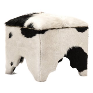 Cowhide Cube Stool in Black & White For Sale